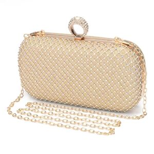 Pinprin Ladies Evening Clutch Bag Elegant Handbag Purse for Wedding Formal Prom Party Bridal (A-Gold)