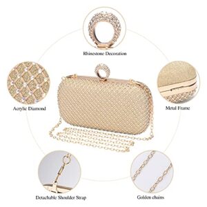 Pinprin Ladies Evening Clutch Bag Elegant Handbag Purse for Wedding Formal Prom Party Bridal (A-Gold)