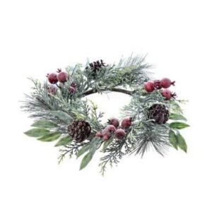 12″ frosted pine/cedar/crabapple candle ring