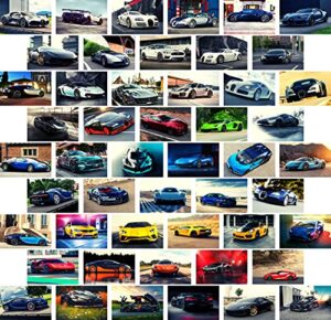 liya 50pcs car aesthetic pictures wall collage kit, sports car wall decor, teen boy room decor, posters for boys room, bedroom wall decor, trendy wall prints kit, boys room decor, car small posters for teen boys men guys room dorm bedroom decor wall art s