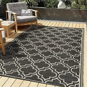 funky strokes outdoor rug 4×6 – outdoor rugs for patios clearance – waterproof camping rugs for outside your rv, porch, deck, tent, camper accessories – outdoor patio rug (black and gray)