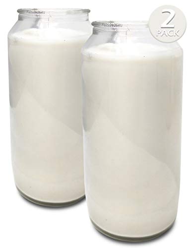 Hyoola 7 Day White Prayer Candle in Glass Jar- 2 Pack - Memory Candle for Religious, Memorial, Vigil and Emergency - 100% Vegetable Oil Wax