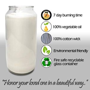 Hyoola 7 Day White Prayer Candle in Glass Jar- 2 Pack - Memory Candle for Religious, Memorial, Vigil and Emergency - 100% Vegetable Oil Wax