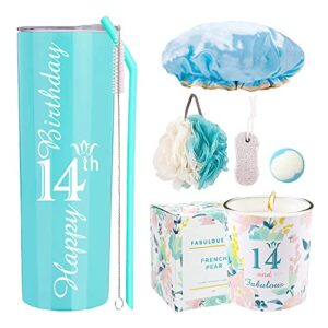happy 14th birthday gift set for girls – 14th birthday tumbler, party supplies, and unique gifts for best friends and sisters – cool birthday gift basket ideas for female friends