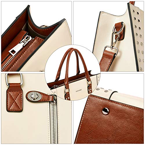 BOSTANTEN Women Leather Handbags Concealed Carry Purses Top Handle Satchel Shoulder Bag Work Tote Beige