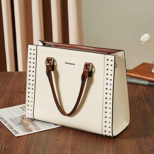 BOSTANTEN Women Leather Handbags Concealed Carry Purses Top Handle Satchel Shoulder Bag Work Tote Beige