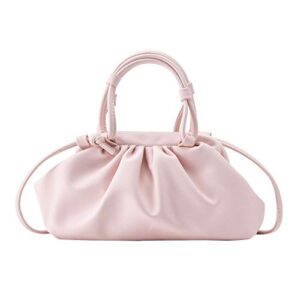 deepmeow women’s cloud pouch purses dumpling crossbody bag – soft leather fashion ruched detail handbag small evening bags(pink)