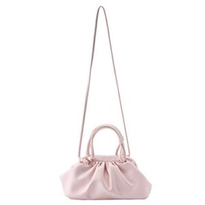 DEEPMEOW Women's Cloud Pouch Purses Dumpling Crossbody Bag - Soft Leather Fashion Ruched Detail Handbag Small Evening Bags(Pink)