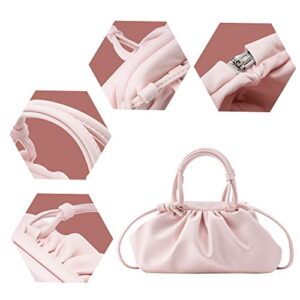 DEEPMEOW Women's Cloud Pouch Purses Dumpling Crossbody Bag - Soft Leather Fashion Ruched Detail Handbag Small Evening Bags(Pink)