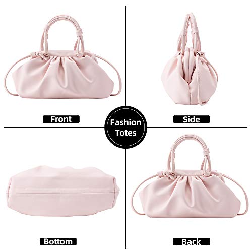 DEEPMEOW Women's Cloud Pouch Purses Dumpling Crossbody Bag - Soft Leather Fashion Ruched Detail Handbag Small Evening Bags(Pink)