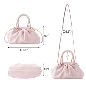 DEEPMEOW Women's Cloud Pouch Purses Dumpling Crossbody Bag - Soft Leather Fashion Ruched Detail Handbag Small Evening Bags(Pink)