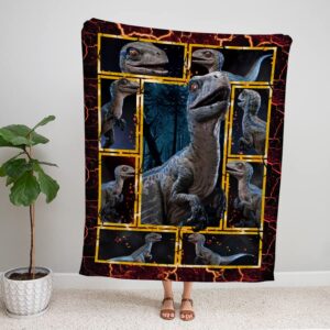 Raptor Blue Dinosaur Velociraptor Ultra Soft Cozy Plush Fleece Blanket Gifts for Men Women (30x40in)