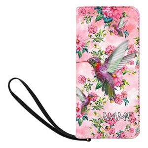 interestprint personalized mom’s gift clutch wristlet with strap, hummingbird wallet cluth with zipper closure