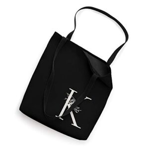 Elegant Black & White Botanical Floral Monogram Initial K Tote Bag