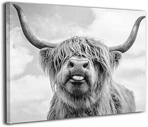 cow painting,cow pictures wall decor canvas canvas print wall art black and white freedom highland cow pictures painting for living room bedroom modern home decor artwork-no frame…