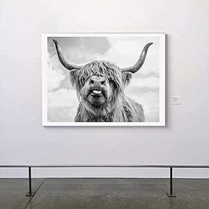 cow painting,cow pictures wall decor canvas Canvas Print Wall Art Black and White Freedom Highland Cow Pictures Painting for Living Room Bedroom Modern Home Decor Artwork-No Frame…
