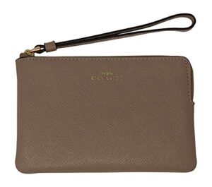 coach crossgrain leather corner zip wristlet (taupe)