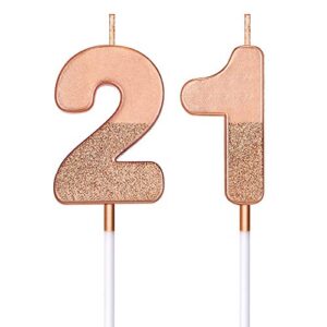 BBTO 21st Birthday Candles Glitter Cake Numeral Candles 21st Birthday Cake Topper Decoration for Birthday Wedding Anniversary Celebration Favor, Rose Gold