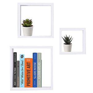 home basics 3 piece mdf floating wall cubes (1, white) | shadow box frames are perfect for any room | frame your favorite items on display