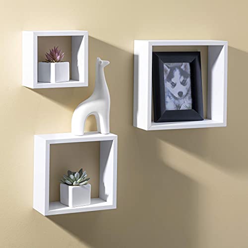 Home Basics 3 Piece MDF Floating Wall Cubes (1, White) | Shadow Box Frames are Perfect for Any Room | Frame Your Favorite Items on Display