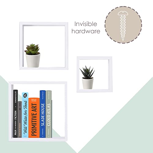 Home Basics 3 Piece MDF Floating Wall Cubes (1, White) | Shadow Box Frames are Perfect for Any Room | Frame Your Favorite Items on Display