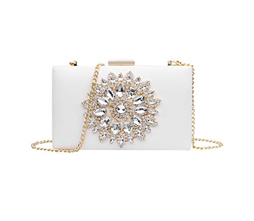 L-COOL Cute Diamond Evening Clutch Purse Shoulder Bag Crossbody Handbag With Chain For Women (White)