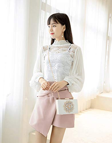 L-COOL Cute Diamond Evening Clutch Purse Shoulder Bag Crossbody Handbag With Chain For Women (White)