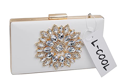 L-COOL Cute Diamond Evening Clutch Purse Shoulder Bag Crossbody Handbag With Chain For Women (White)