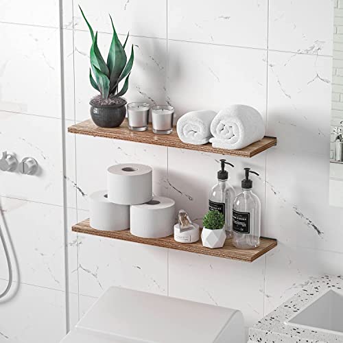 ROSEYAT Wood Floating Shelves for Wall Décor, Rustic Wood Wall Shelf for Bathroom, Bedroom, Living Room, Laundry, Kitchen Storage & Decoration, Floating Bathroom Shelf Set of 2 (Paulownia)