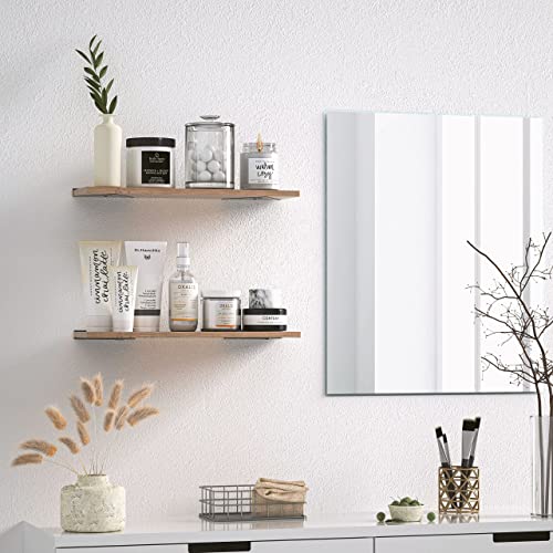 ROSEYAT Wood Floating Shelves for Wall Décor, Rustic Wood Wall Shelf for Bathroom, Bedroom, Living Room, Laundry, Kitchen Storage & Decoration, Floating Bathroom Shelf Set of 2 (Paulownia)