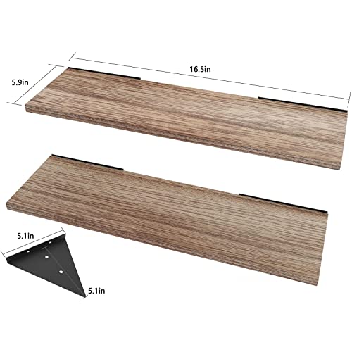 ROSEYAT Wood Floating Shelves for Wall Décor, Rustic Wood Wall Shelf for Bathroom, Bedroom, Living Room, Laundry, Kitchen Storage & Decoration, Floating Bathroom Shelf Set of 2 (Paulownia)