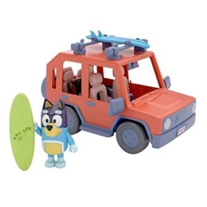 bluey, 4wd family vehicle, with 1 figure and 2 surfboards | customizable car – adventure time | for ages 3+, multicolor, 13018