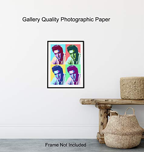 Elvis Poster - 8x10 Andy Warhol Pop Art Modern Wall Decor - Decoration for Bedroom, Living Room, Office - Cool Gift for Country Music, Nashville, Graceland Fans - UNFRAMED Print