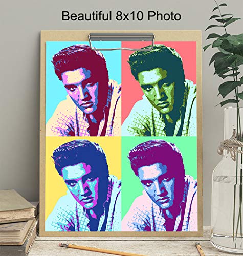 Elvis Poster - 8x10 Andy Warhol Pop Art Modern Wall Decor - Decoration for Bedroom, Living Room, Office - Cool Gift for Country Music, Nashville, Graceland Fans - UNFRAMED Print