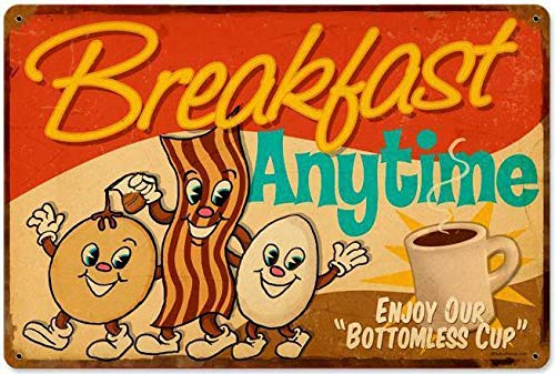ZMKDLL Breakfast Coffee Diner Tin Sign Kitchen Metal Wall Decor Outdoor Indoor Wall Panel Retro Vintage Mural Size 20x30 cm Poster
