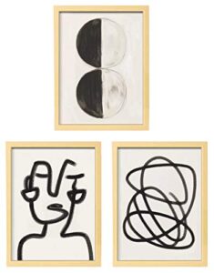 artbyhannah 11×14 framed abstract wall art set of 3 with minimalist black line prints for wall decor