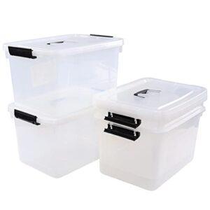 vababa 10 l clear plastic latch storage box with handle, 4-pack storage bin