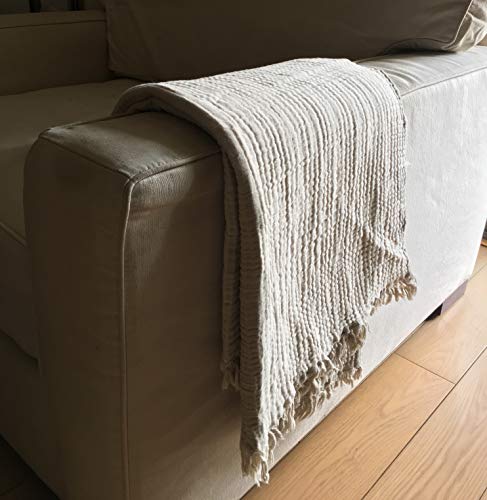 100% Organic Muslin Cotton Large Throw Blanket for Adult, Couch, 4-Layer Pre-Washed Plant Dyed Yarn, Breathable Soft, Cozy, Summer Lightweight Bed Blanket, All Season (60"x80" Pale Khaki/Tan)