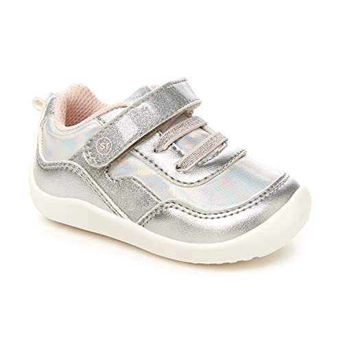 Stride Rite 360 Baby Shoes, Natasha First Walker Shoes for Girls, Khaki (Size 3),Silver