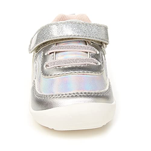 Stride Rite 360 Baby Shoes, Natasha First Walker Shoes for Girls, Khaki (Size 3),Silver