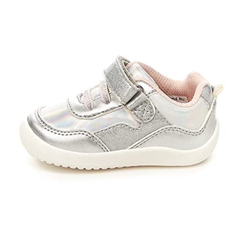 Stride Rite 360 Baby Shoes, Natasha First Walker Shoes for Girls, Khaki (Size 3),Silver
