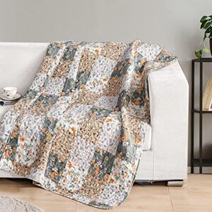 exclusivo mezcla microfiber boho patchwork pattern quilted throw blanket for bed/couch/sofa, soft and lightweight (50″x 60″,camel)