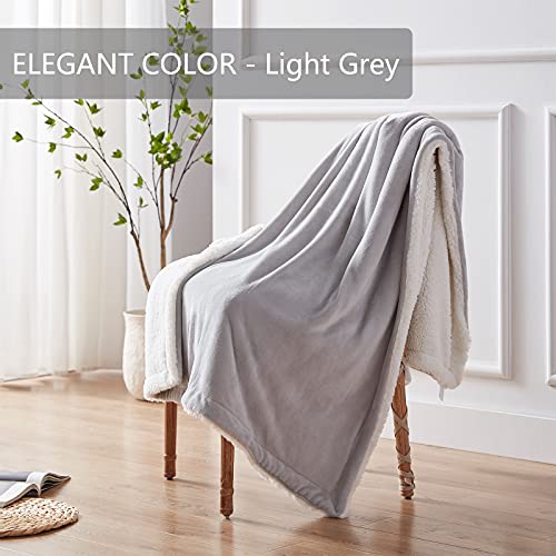 SEMECH Sherpa Throw Blanket Throw Size, Sherpa Fleece Throw Blanket Lightweight, Reversible Sherpa Blanket Machine Washable, 50" x 60", Light Gray