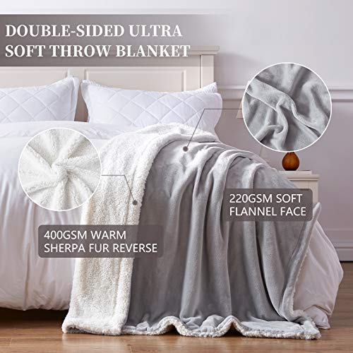 SEMECH Sherpa Throw Blanket Throw Size, Sherpa Fleece Throw Blanket Lightweight, Reversible Sherpa Blanket Machine Washable, 50" x 60", Light Gray