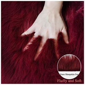 Faux Sheepskin Fur Fuzzy Rug with Rug Grippers for Burgundy Area Rug, 2x3 Ft Rectangle Small Furry Rugs, Alfombras para Habitacion, Fluffy Rug Fur Rugs for Bedroom, Living Room, Home Decor …