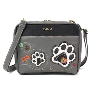 chala paw print collection companion organizer cross body bag (gray 10 x 8 x 1.5) medium