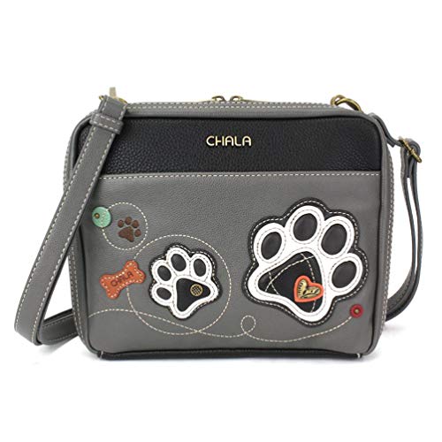 Chala Paw Print Collection Companion Organizer Cross Body Bag (Gray 10 x 8 x 1.5) Medium