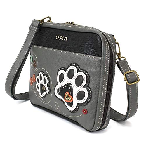 Chala Paw Print Collection Companion Organizer Cross Body Bag (Gray 10 x 8 x 1.5) Medium