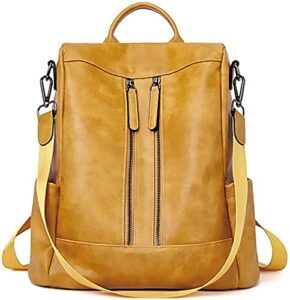 bromen backpack purse for women leather anti-theft backpack fashion college shoulder handbag yellow