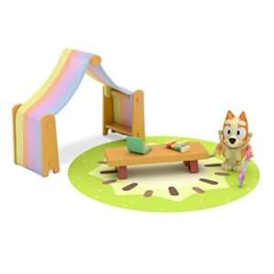 bluey bingo’s playroom, with 2.5″ figure, canopy, table, computer, rug, and xylophone